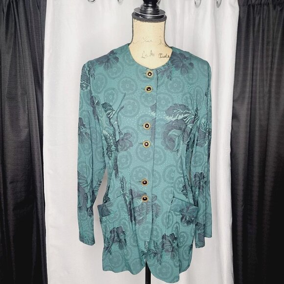 Vintage 90s Dark Green Moody Bohemian Cottagecore Button Down Blouse - Picture 14 of 14